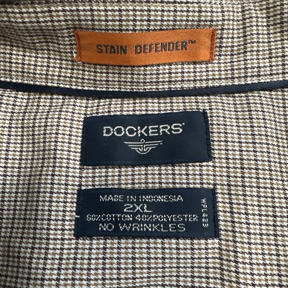 Dockers Mens 2XL Brown Plaid Stain Defender  Long Sleeve Button Up‎ Shirt - Picture 2 of 8